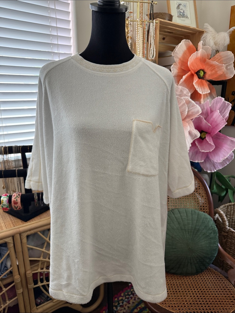 Tombolo White & Beige Short Sleeve Organic Cotton Raglan Terry Tee